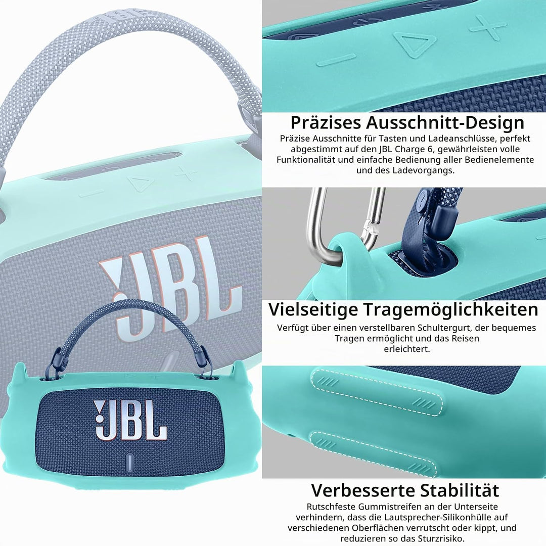 Khanka für JBL Charge 6 Silikon-Schutzhülle mit abnehmbarem Schultergurt &amp; Utility-Haken, Flexible w