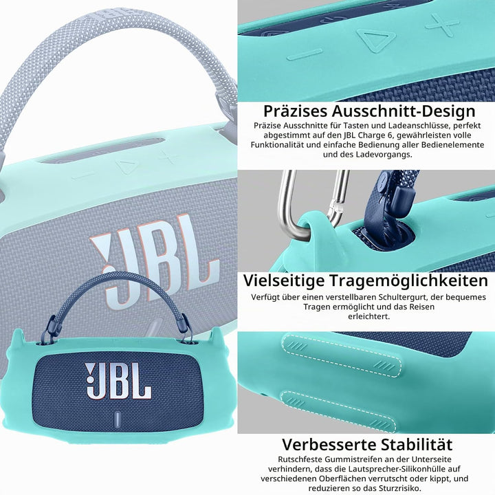 Khanka für JBL Charge 6 Silikon-Schutzhülle mit abnehmbarem Schultergurt &amp; Utility-Haken, Flexible w