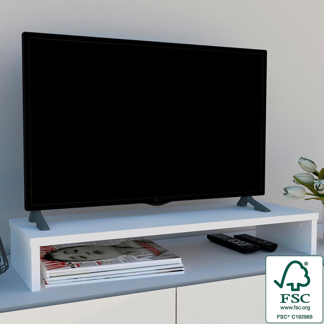 Henor Monitorständer TV-Bildschirmerhöhung in FSC® 82 x 26.5 x 12 cm. Unterstützt 50 kg Weiss 82x26.