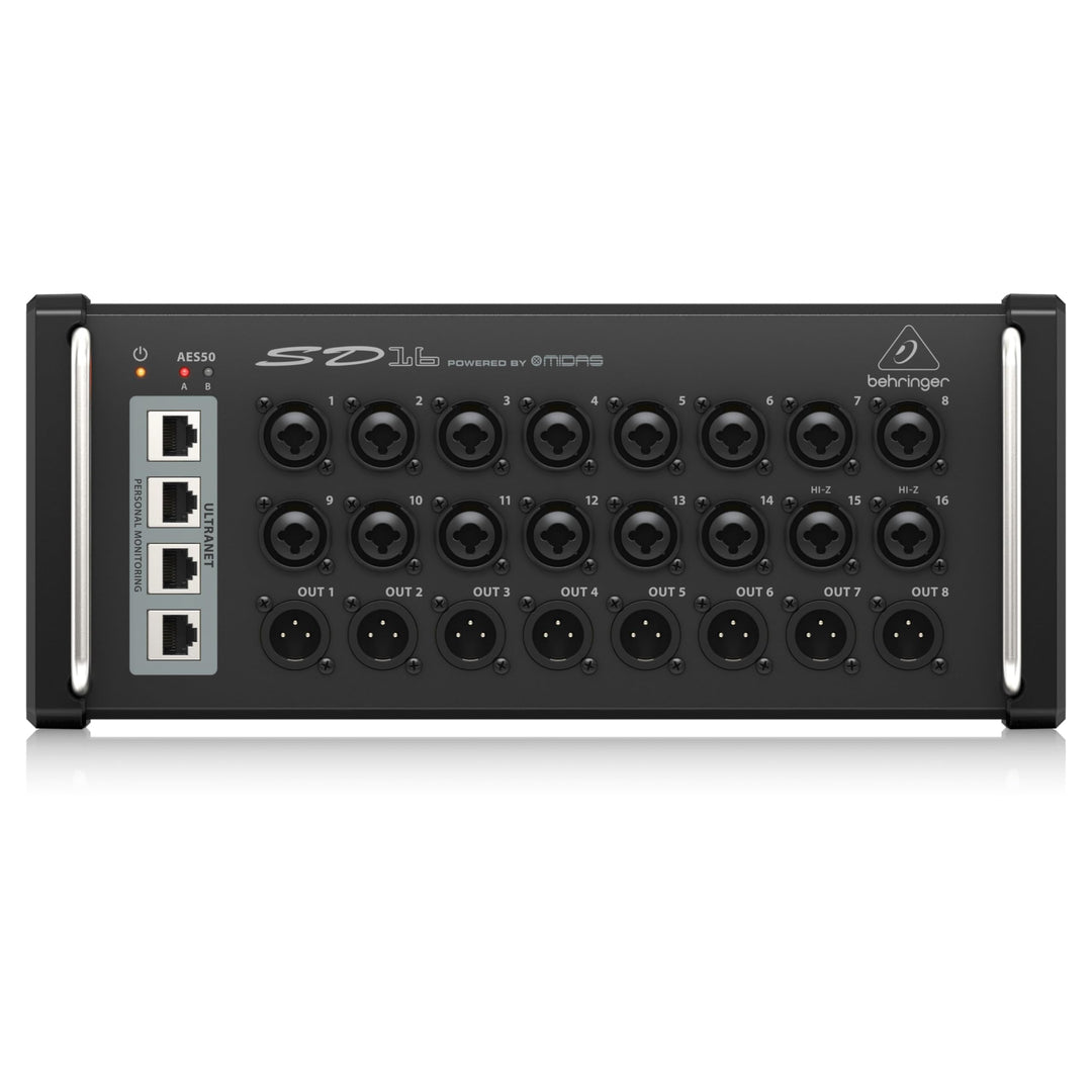 Behringer SD16 I/O Stage Box with 16 Remote-Controllable Midas Preamps, 8 Outputs, AES50 Networking
