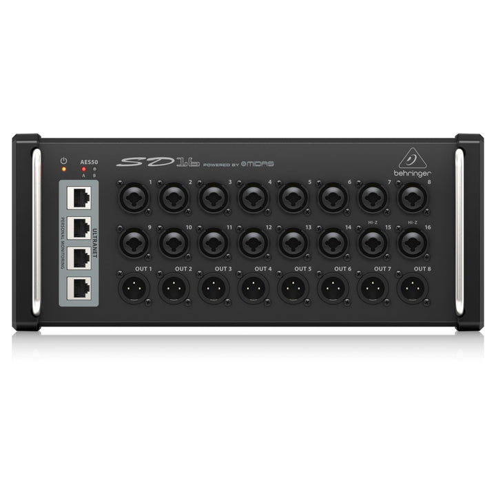 Behringer SD16 I/O Stage Box with 16 Remote-Controllable Midas Preamps, 8 Outputs, AES50 Networking