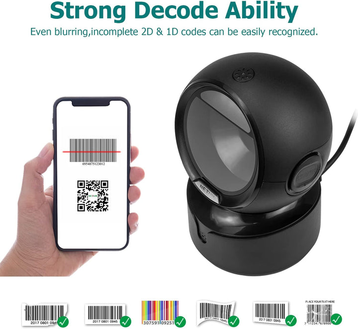 NetumScan omnidirektionaler Desktop Barcode Scanner, freihändiger kabelgebundener USB-QR-Barcode-Les