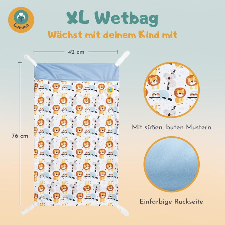 Lumina Wetbag XL – Nassbeutel für Stoffwindeln, Kindergarten & Schwimmsachen – Windeltasche mit 2 Re