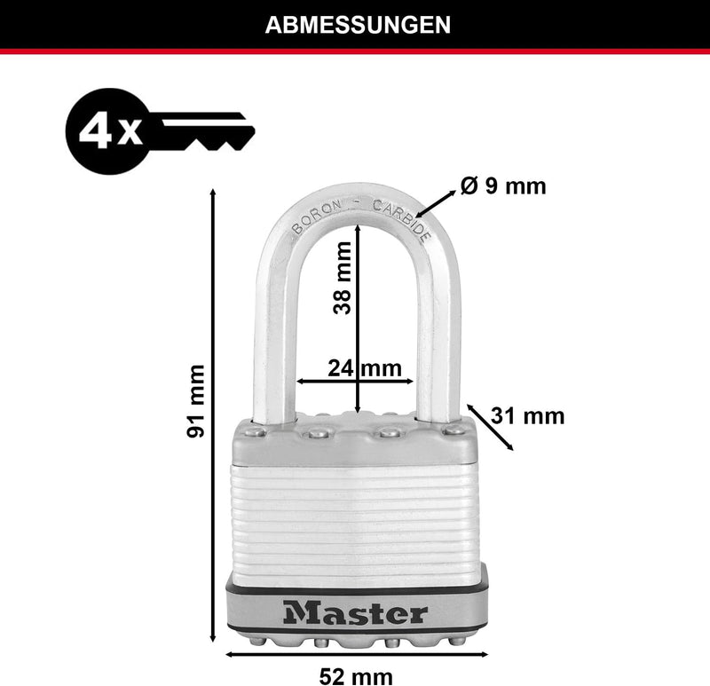 MASTER LOCK Hochleistungsvorhängeschloss [Schloss mit Schlüssel] [Laminierter Stahl] [Wetterfest] M5