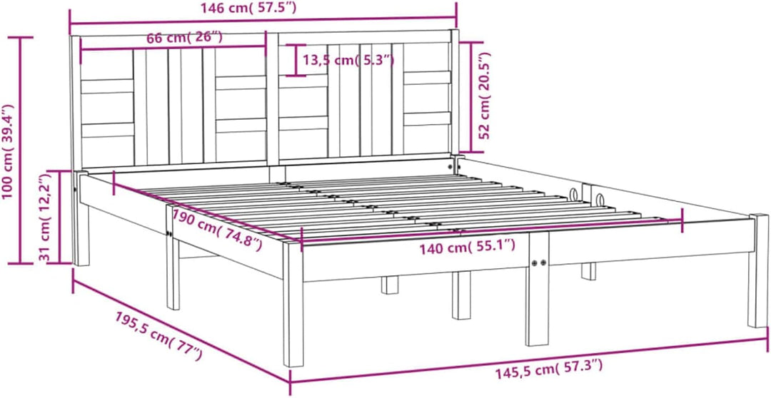 Tidyard Massivholzbett Bettgestell Holzbett Bettrahmen Bett mit Lattenrost Schlafzimmermöbel Massive