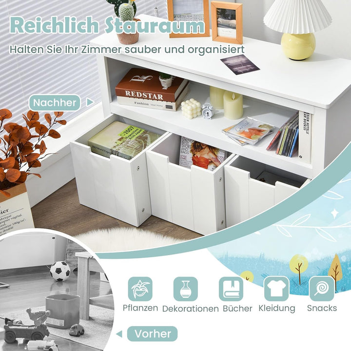 DREAMADE Kinderregal Spielzeugschrank mit 3 Schubladen auf Rollen, Spielzeugaugbewahrug für Kinder,