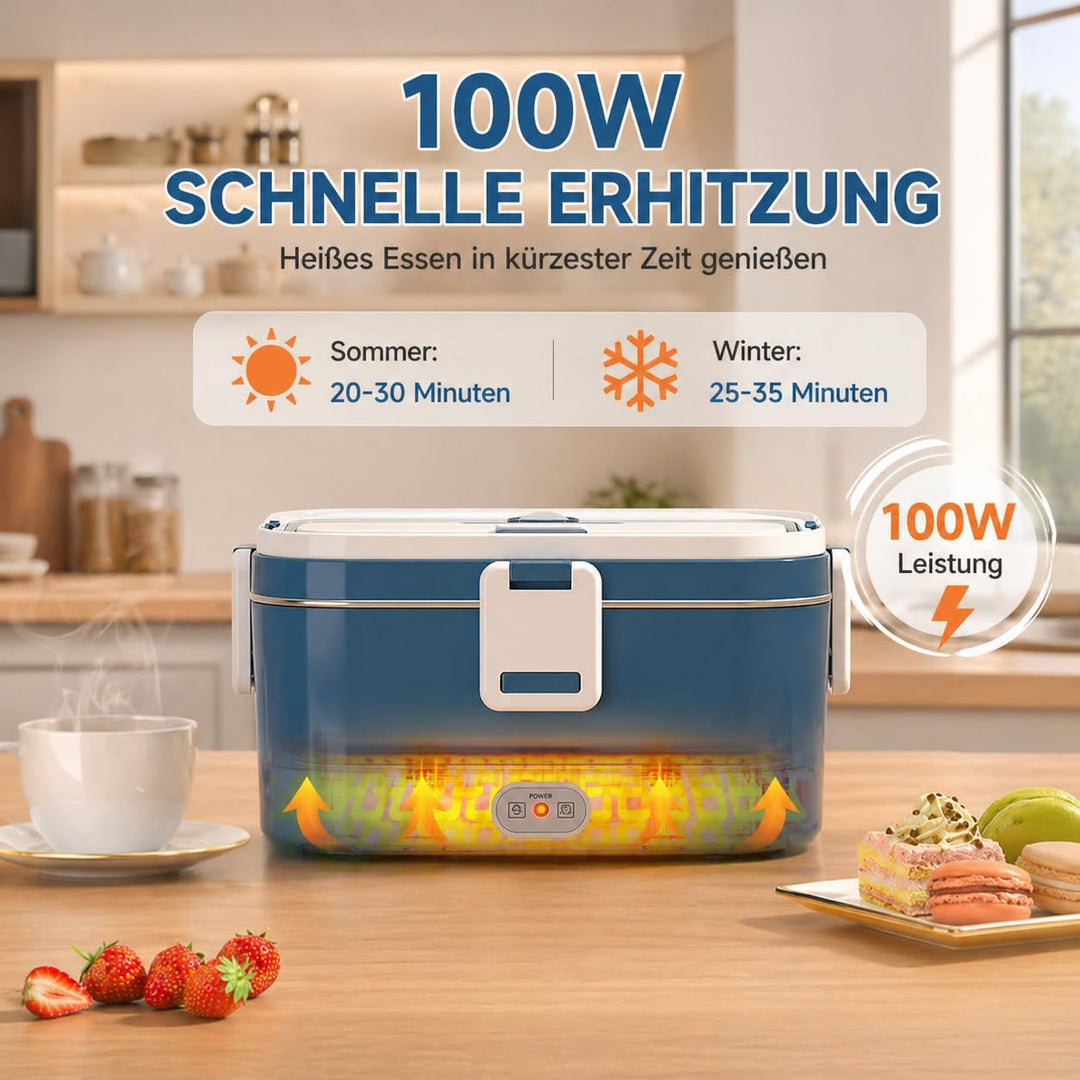 Anykuu Elektrische Lunchbox 100W 1,8L 3-in-1 12V/24V/220V Lunchbox elektrisch mit Edelstahl Gabel Lö