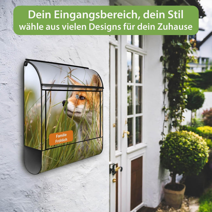 banjado® Design Briefkasten personalisiert mit Motiv Fuchs 39x47x14cm & 2 Schlüssel - Briefkasten St
