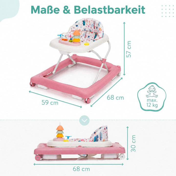 Fillikid Lauflerngerät höhenverstellbar 3-fach mit Sicherheitsstopper | 4 Rollen, ergonomischer Sitz