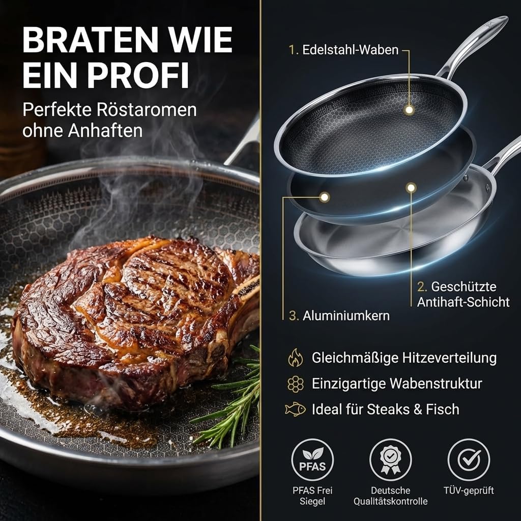 FIXLINE® Brat & Schmorpfanne 28cm Black Forest Design - kratzfeste Antihaftbeschichtung - hoher Rand