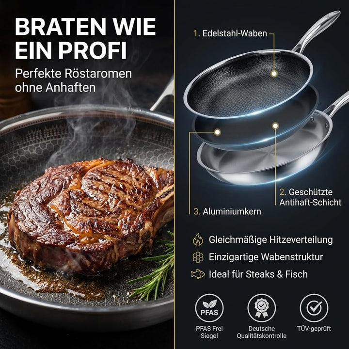 FIXLINE® Brat & Schmorpfanne 28cm Black Forest Design - kratzfeste Antihaftbeschichtung - hoher Rand