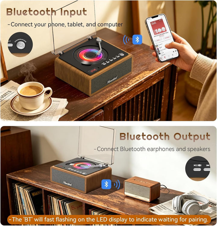 MONODEAl Retro CD Player Bluetooth mit Holz Case, HiFi Bass Boost | Wiederaufladbar Discman mit Fern