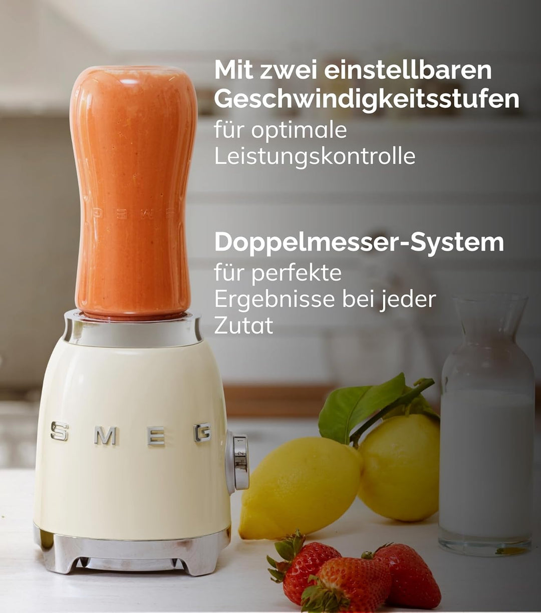 SMEG, Personal Blender PBF01BLEU, 2 Geschwindigkeitsstufen, Doppelklinge aus Edelstahl, 2 x 600 ml F