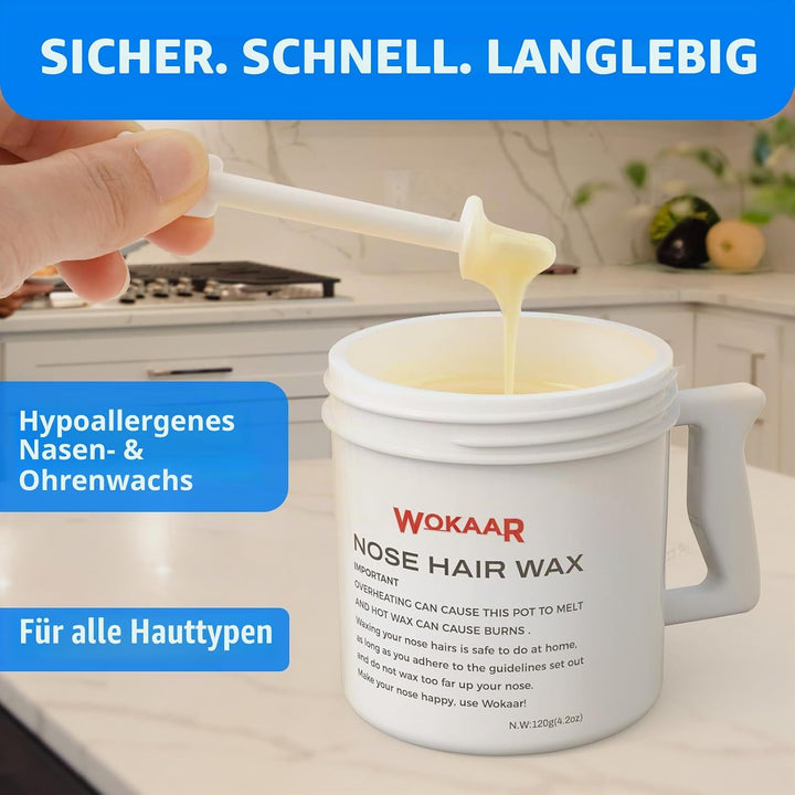 Wokaar Nasenwachsset für Männer, 120 g, hypoallergenes Wachs, 30 Applikatoren, Nasen- und Ohrenhaarw