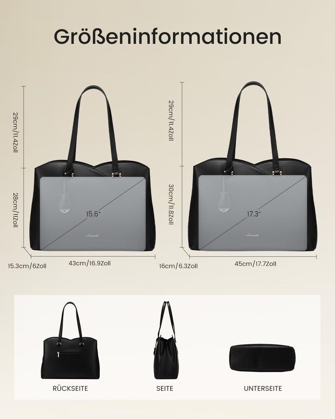 LOVEVOOK Handtasche Damen Gross, 15,6 Zoll Laptop Shopper Tasche Arbeitstasche Bürotasche, PU Leder