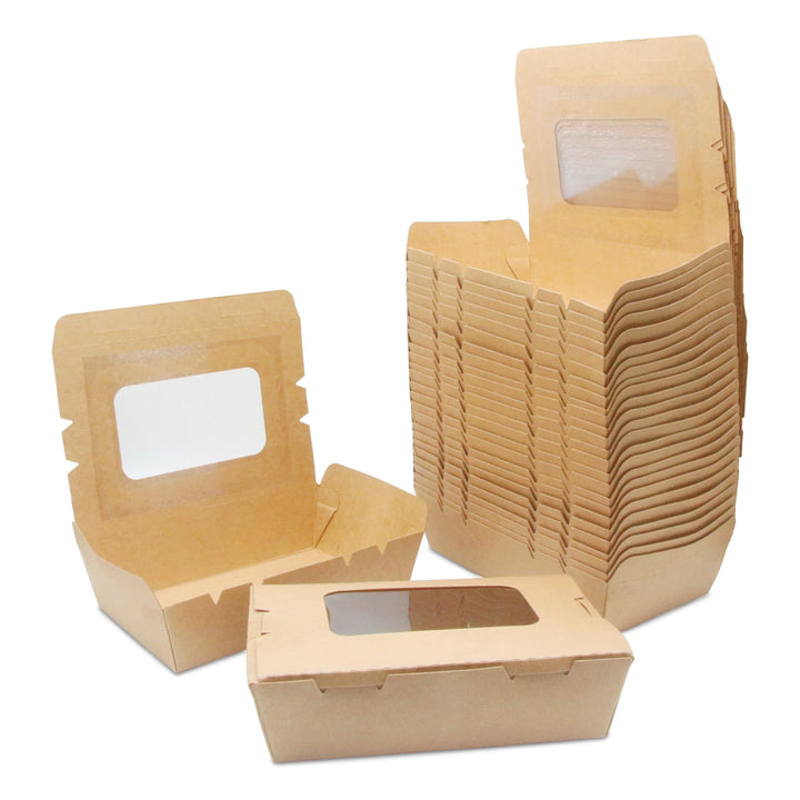 Kraftpapier Lunchbox, Kraftkarton Snackboxen, Take Away Box, mit Fenster, Öl und Wasserdicht, für Sa