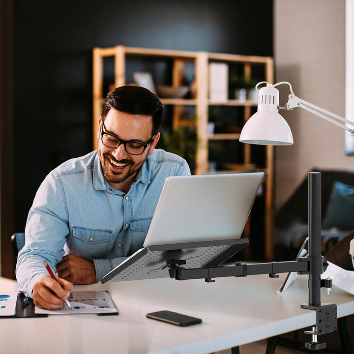 WALI Laptopablage Schreibtischhalterung für 1 Laptop Notebook bis 17 Zoll, voll verstellbar, 10 kg K