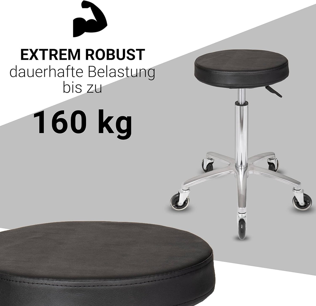 Staboos Rollhocker bis 160 kg - Gel-Polster Sitz rund - Praxishocker (Premium Rollen) Drehhocker höh