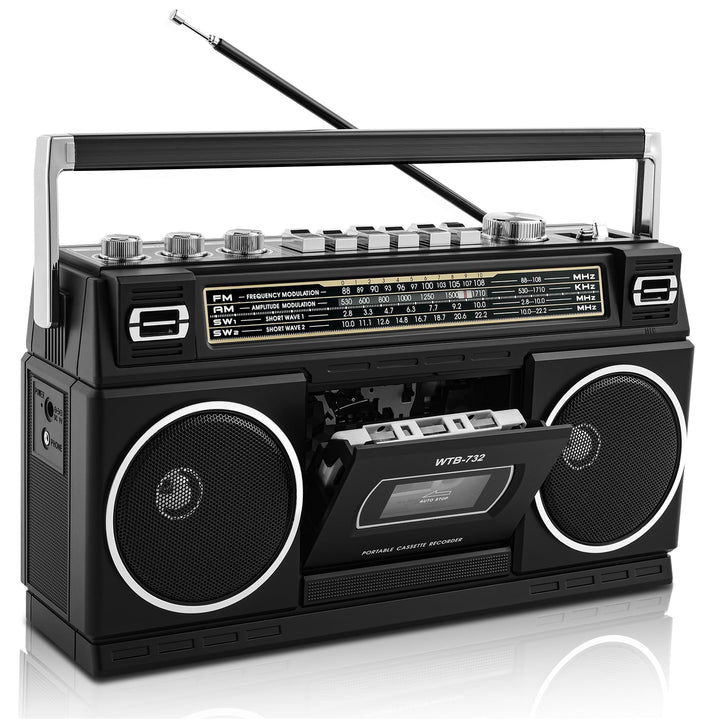Retro-Classic-Portable-Boombox im 80er-Jahre-Stil mit Kassettenrecorder, AM/FM/SW1/SW2-Radio, Blueto