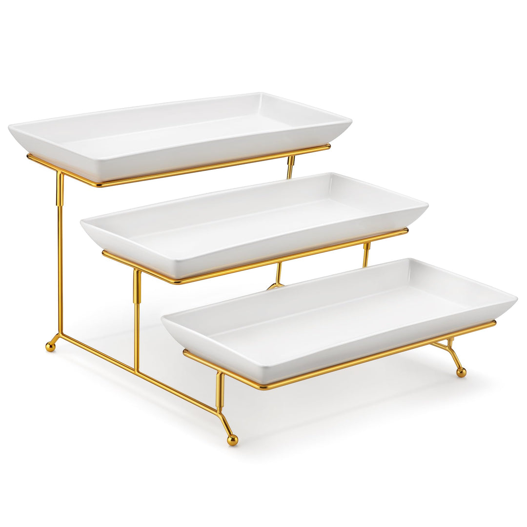 MALACASA Etagere 3 Etagen, 36x15.3cm Servierplatte Porzellan, Servierplatten mit Zusammenklappbaren