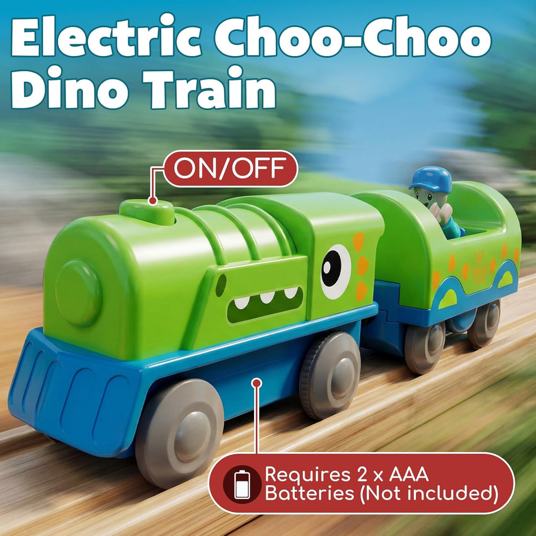 Lehoo Castle Holzeisenbahn mit Elektrischer Lok Dinosaurier, Freizeitpark Holz Eisenbahn Kinder, Hol
