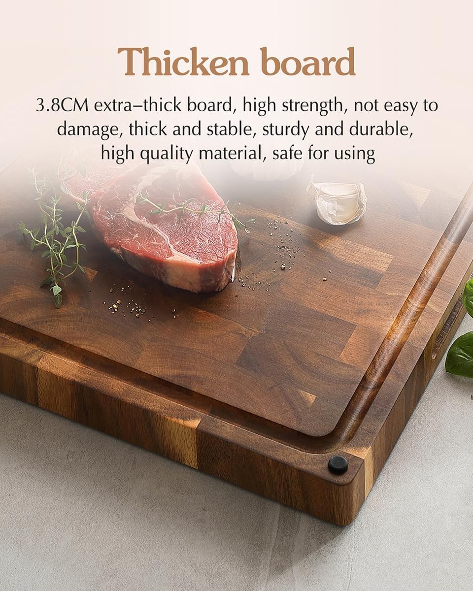 XINZUO Grosses dickes Hirnholz-Schneidebrett Akazienholz(48.5x35.6x3.8cm),Beide Seiten verfügbar Hol
