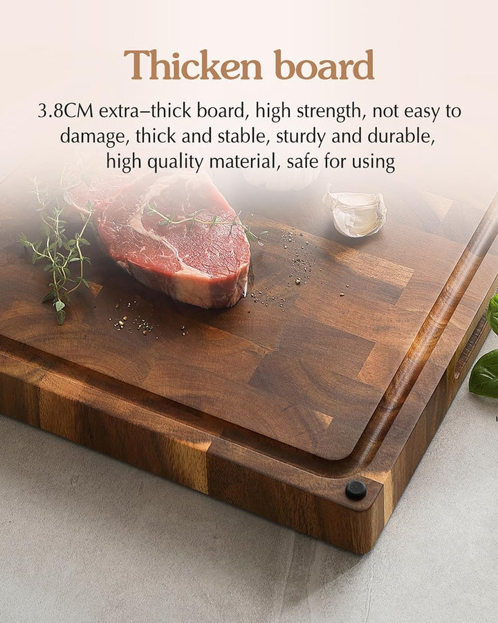 XINZUO Grosses dickes Hirnholz-Schneidebrett Akazienholz(48.5x35.6x3.8cm),Beide Seiten verfügbar Hol