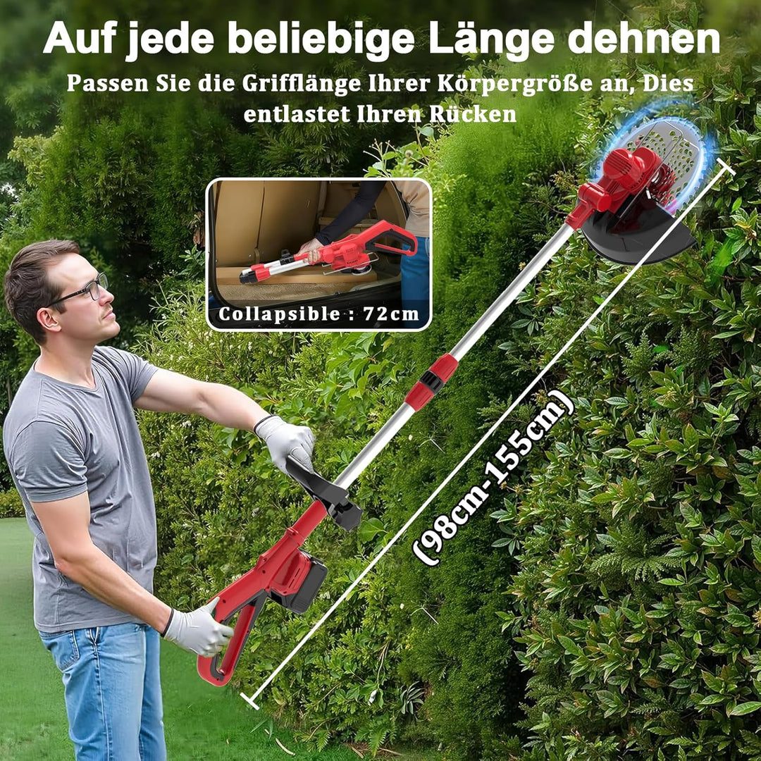 Akku Rasentrimmer mit Akku und Unkrautbürste, Rasentrimmer für Makita-Akkus, 90° Trimmwinkel, 180° F