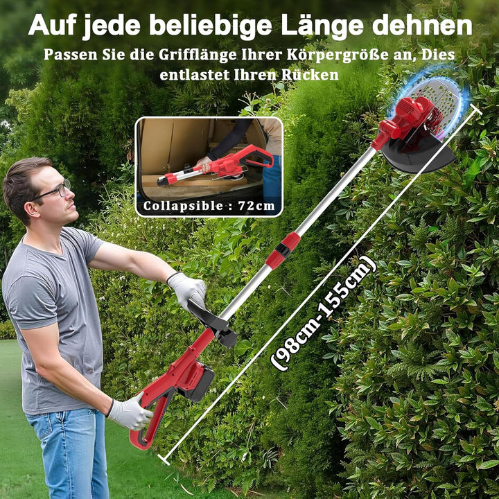 Akku Rasentrimmer mit Akku und Unkrautbürste, Rasentrimmer für Makita-Akkus, 90° Trimmwinkel, 180° F
