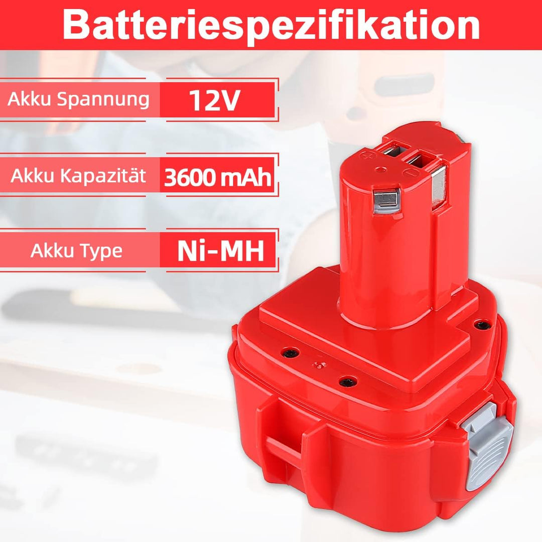 VANTTECH 12V 3,6Ah NI-Mh Ersatz für Makita Akku 1220 1222 PA12 1233S 1234 1233 1235 1235B 1235F 1926