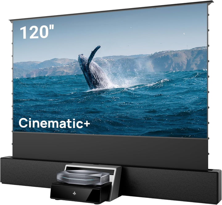 AWOL Aetherion Max 4K 3D Ultrakurzdistanz-Projektor & 120" motorisierte ALR-Bodenleinwand & 120" Uni