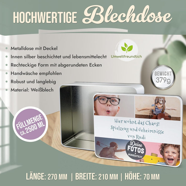 Print Royal PR Geschenkdose selbst gestalten mit 4 Fotos & 3 Zeilen Text - Blechdose bedrucken, Pers