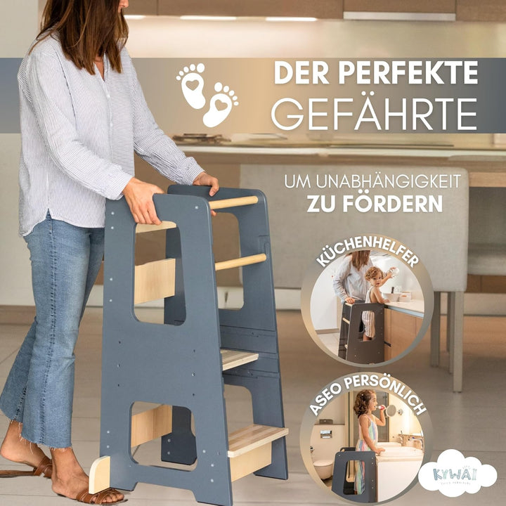 Montessori Lernturm ab 1 Jahr, aus robustem Holz, Premium-Modell in Grossformat, Learning Tower mit