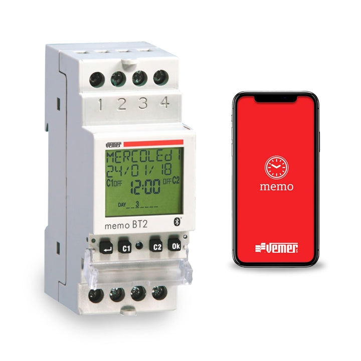 VEMER VE767700 MEMO BT2 - Zeitschaltuhr Digital mit Zeit oder Astro Programmierung, Bluetooth und Ap