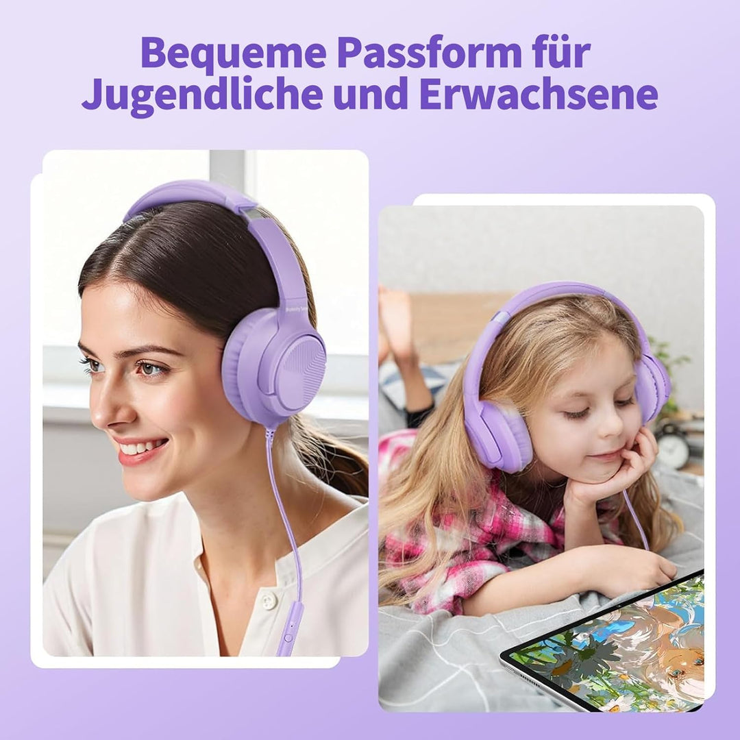 Kopfhörer mit Kabel und Mikrofon, Over-Ear Kabelkopfhörer mit 3,5mm Klinkenstecker, Faltbar Kabelgeb