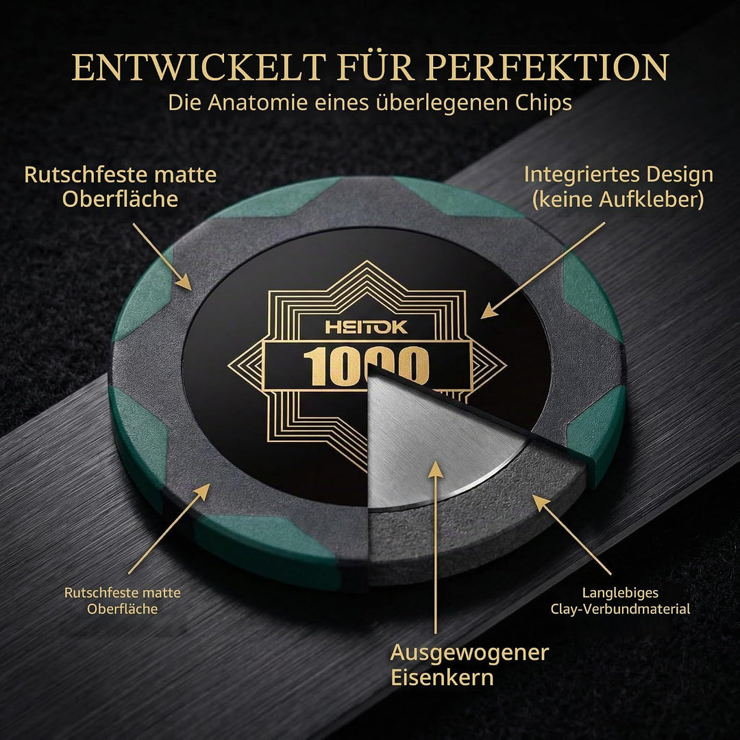 Pokerchip-Set 500 Stück mit nummerierten Bezeichnungen für Casinospiele, inklusive professioneller T