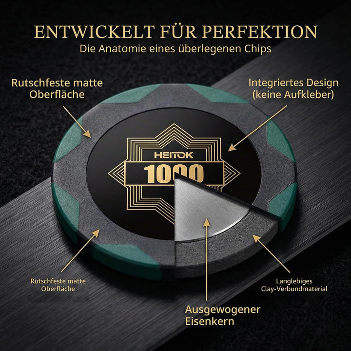 Pokerchip-Set 500 Stück mit nummerierten Bezeichnungen für Casinospiele, inklusive professioneller T