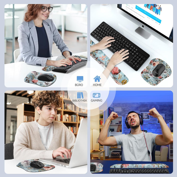 TECKNET Mauspad mit Handauflage, Gelkissen Mousepad und Ergonomische Memory Foam Tastatur Handgelenk