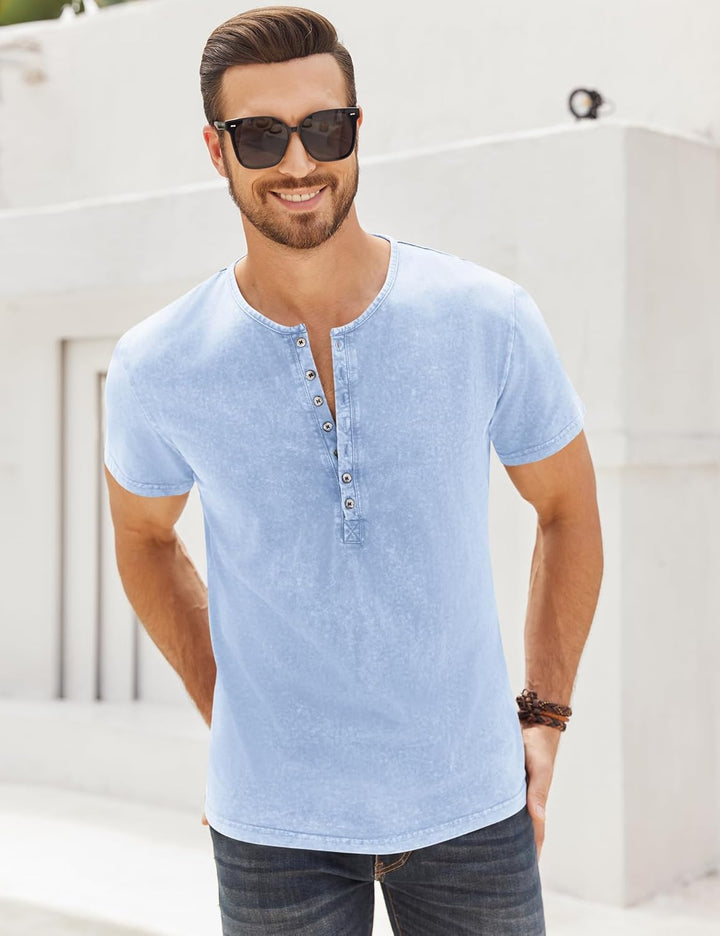 Beotyshow Hemd Herren Langarm Henley Shirt Männer Freizeithemd Vintage Casual Leicht Baumwolle Slim