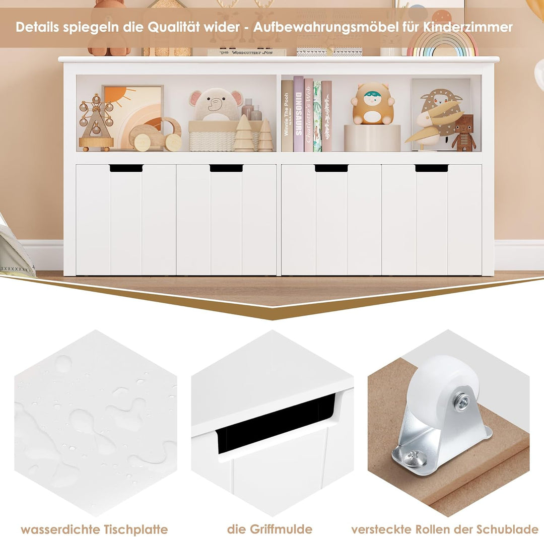 FOREHILL Kinderregal mit Boxen auf Rollen, Spielzeug Aufbewahrung Kinderzimmer Möbel, Spielzeugregal