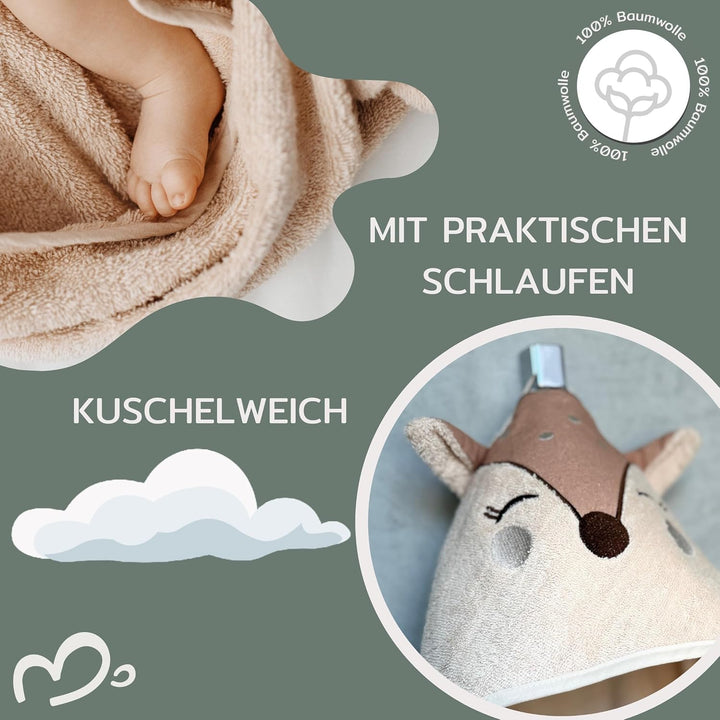 Babyhandtuch mit Kapuze und Waschlappen 100x100 cm – Handtuch Rentier aus 100% Baumwolle - REH Badet