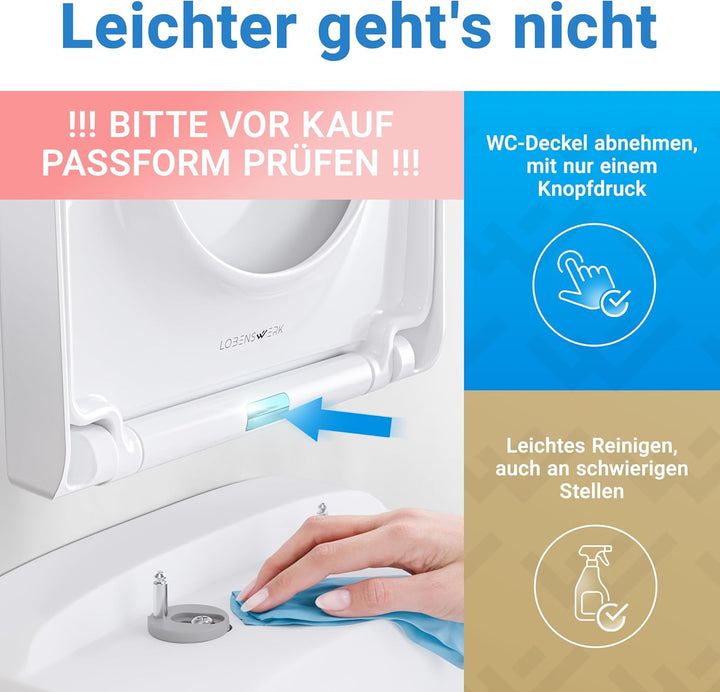 LOBENSWERK Toilettendeckel D Form [KURZ] einfache Montage | Klodeckel mit Absenkautomatik | Toilette