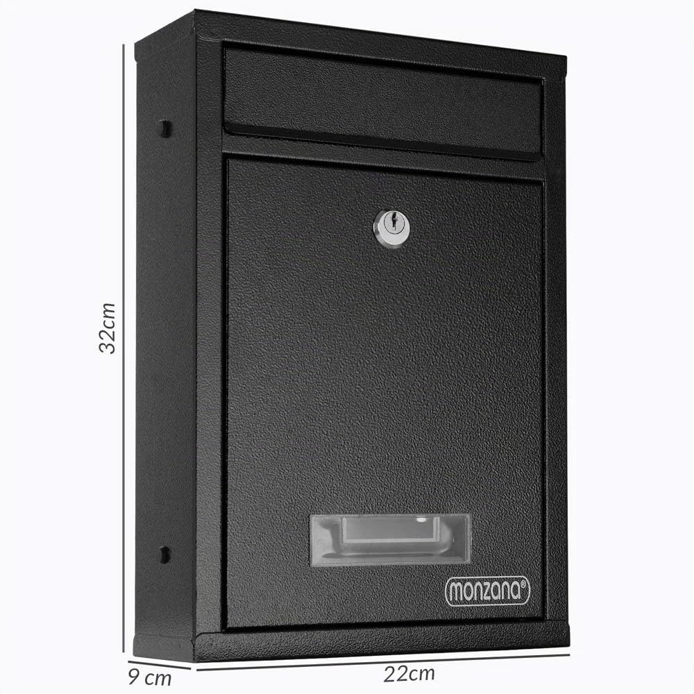 MONZANA® 6X Briefkasten Schwarz inkl. 2 Schlüssel Namensschild abschliessbar Mailbox Briefkastenanla