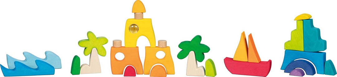 goki 58343 - Landschaftspuzzle Honolulu mit 3 Glitzersteinen - aus hochwertigem Ahornholz - goki Evo
