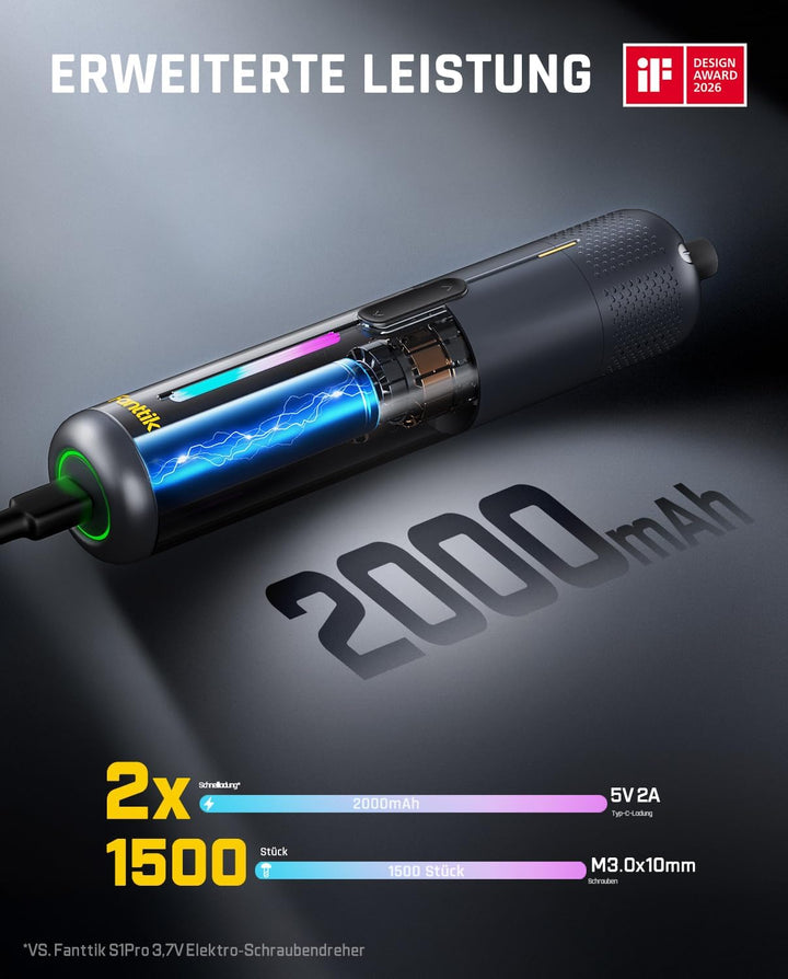 Fanttik S2 Pro 3,7V Elektroschrauber, Akku-Schrauberset, 7 Drehmoment (0,5 bis 6 Nm), 20 magnetische