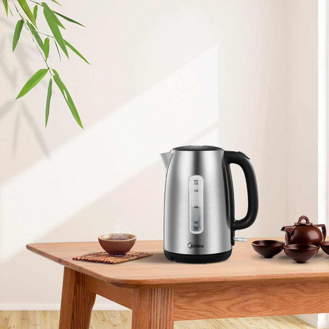 Midea Wasserkocher Edelstahl 1.7L, BPA-freier Wasserkocher, 2200W Schnellkochfunktion, Kettle mit Wa