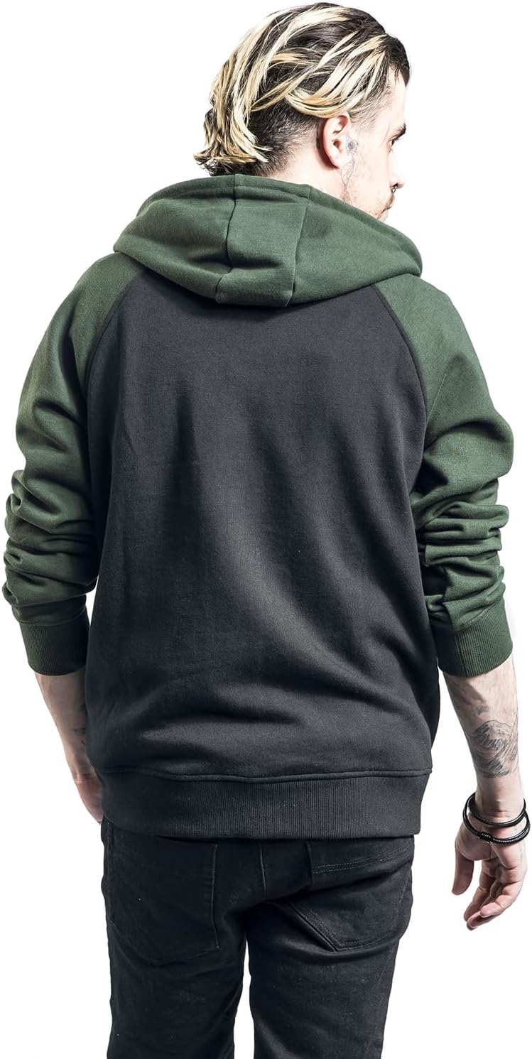 RED by EMP Herren schwarz-grüner Kapuzenpullover mit Raglan-Ärmeln S