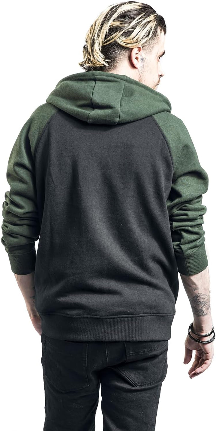 RED by EMP Herren schwarz-grüner Kapuzenpullover mit Raglan-Ärmeln S