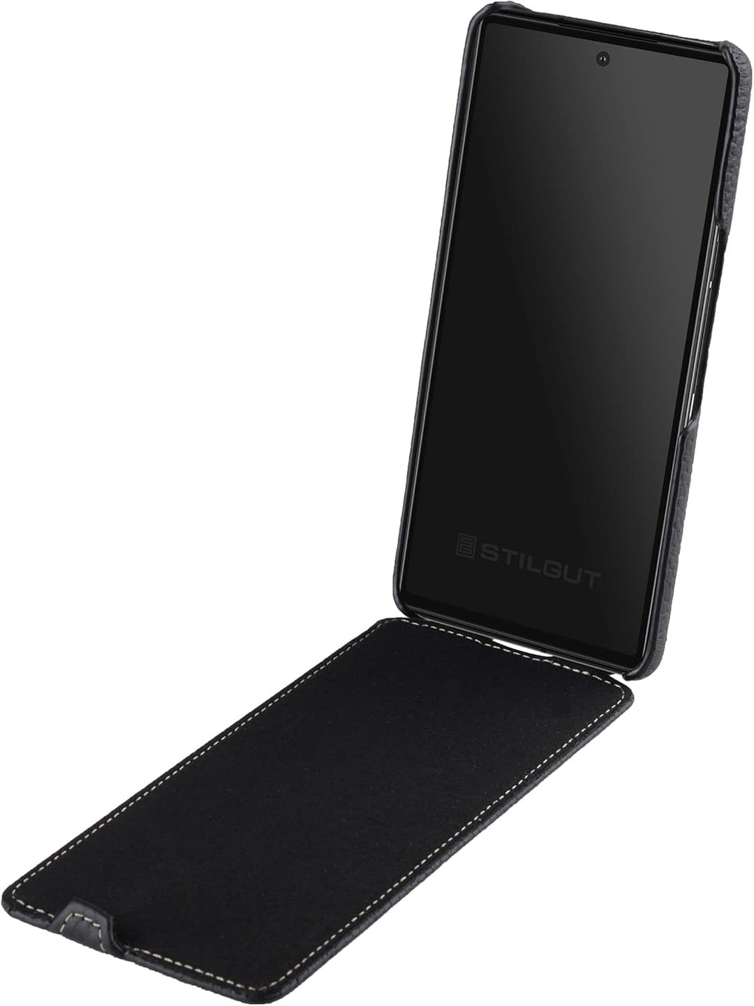 STILGUT UltraSlim kompatibel mit Google Pixel 7 Hülle - Pixel 7 Flip Case aus Leder, Klapphülle, Han