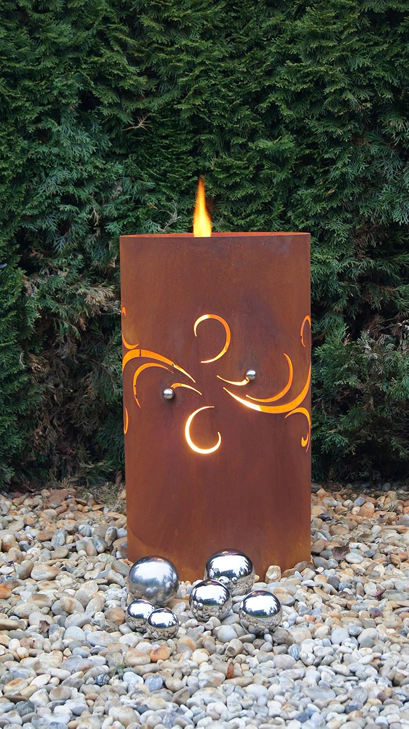 Feuertonne Barocco Edelrost Säule Rost Feuerkorb Feuerschale